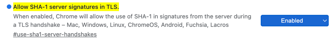 Chrome 中的 SHA1 server handshakes 选项
